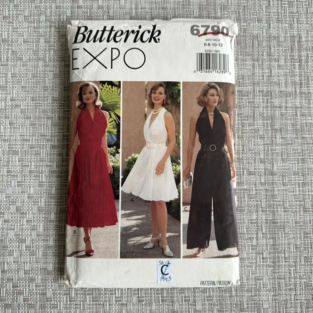 Vtg Butterick 6790 Size 6-12 Marilyn Monroe Style Dress Jumpsuit Sewing Pattern